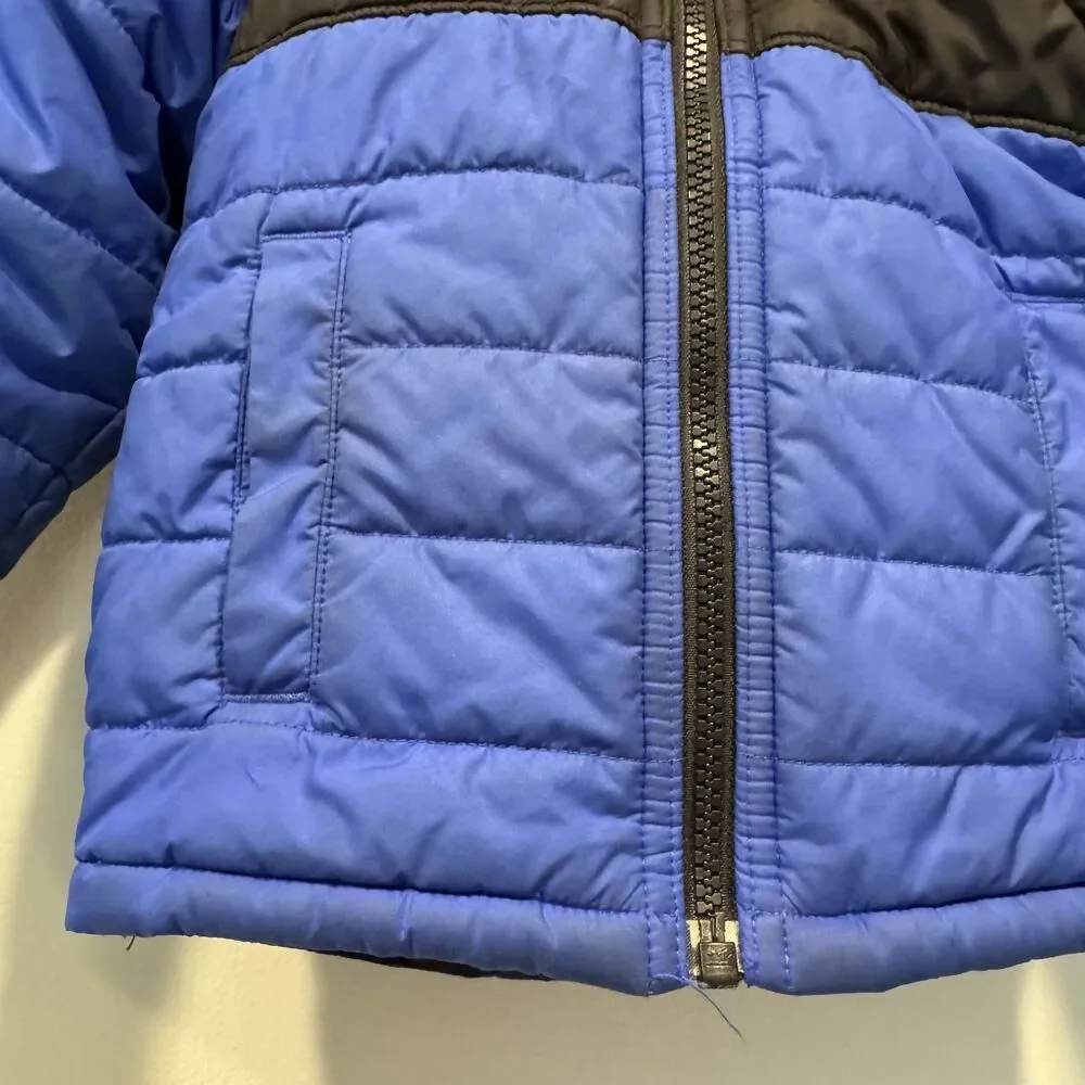 The North Face Reversible Puffer Jacket Coat Sherpa Fleece Blue Black Toddler 2T
